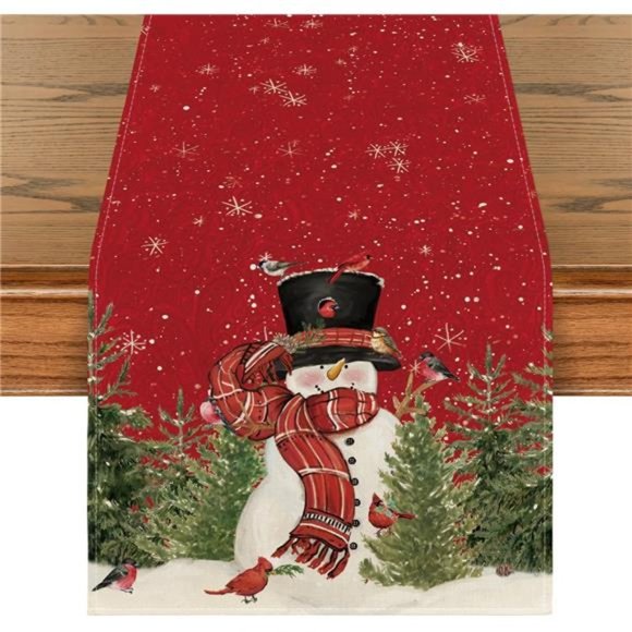 Snowman Christmas Table Runner, Holiday Kitchen Dining Table Decoration - Picture 1 of 6